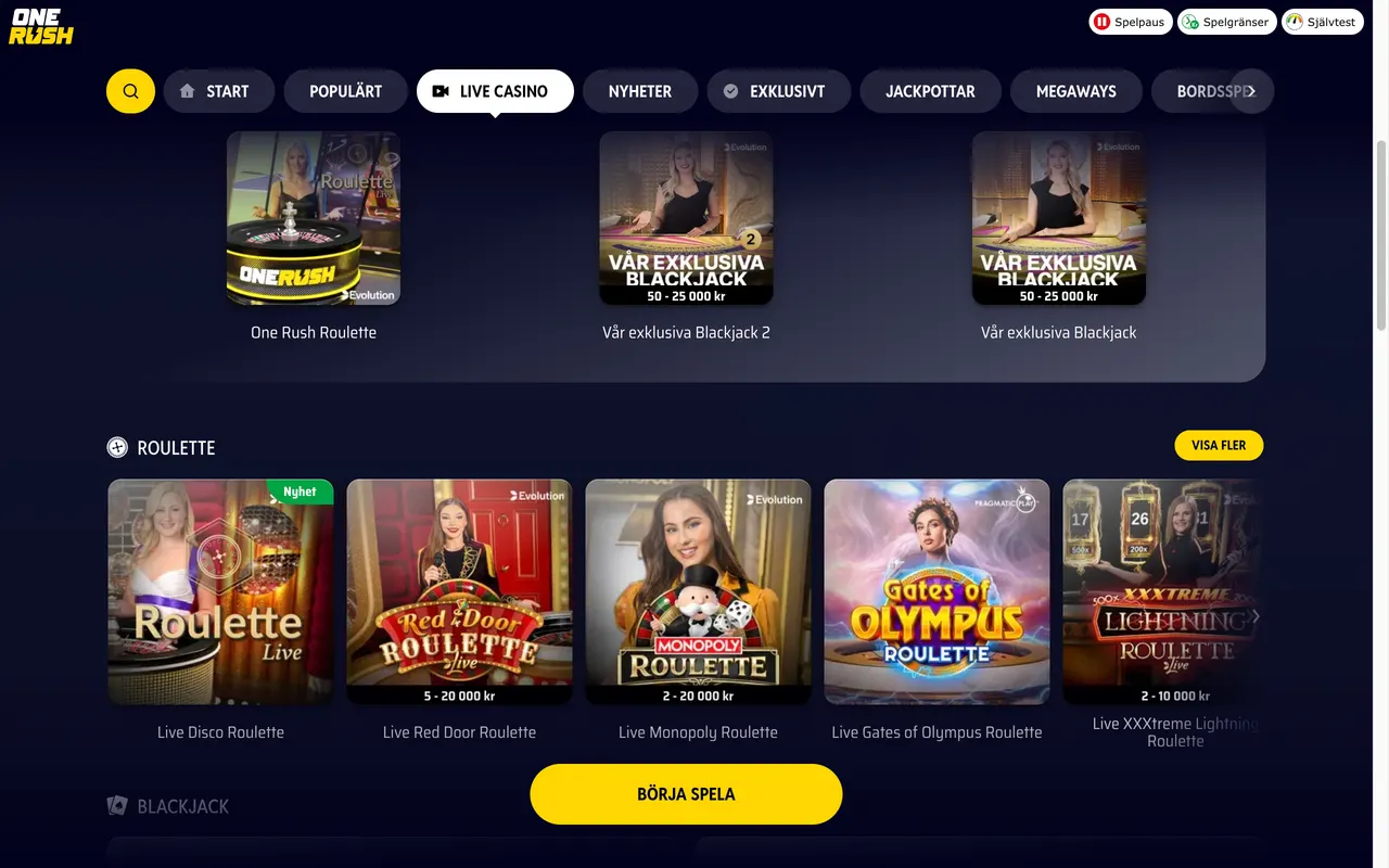 Live casino hos Onerush