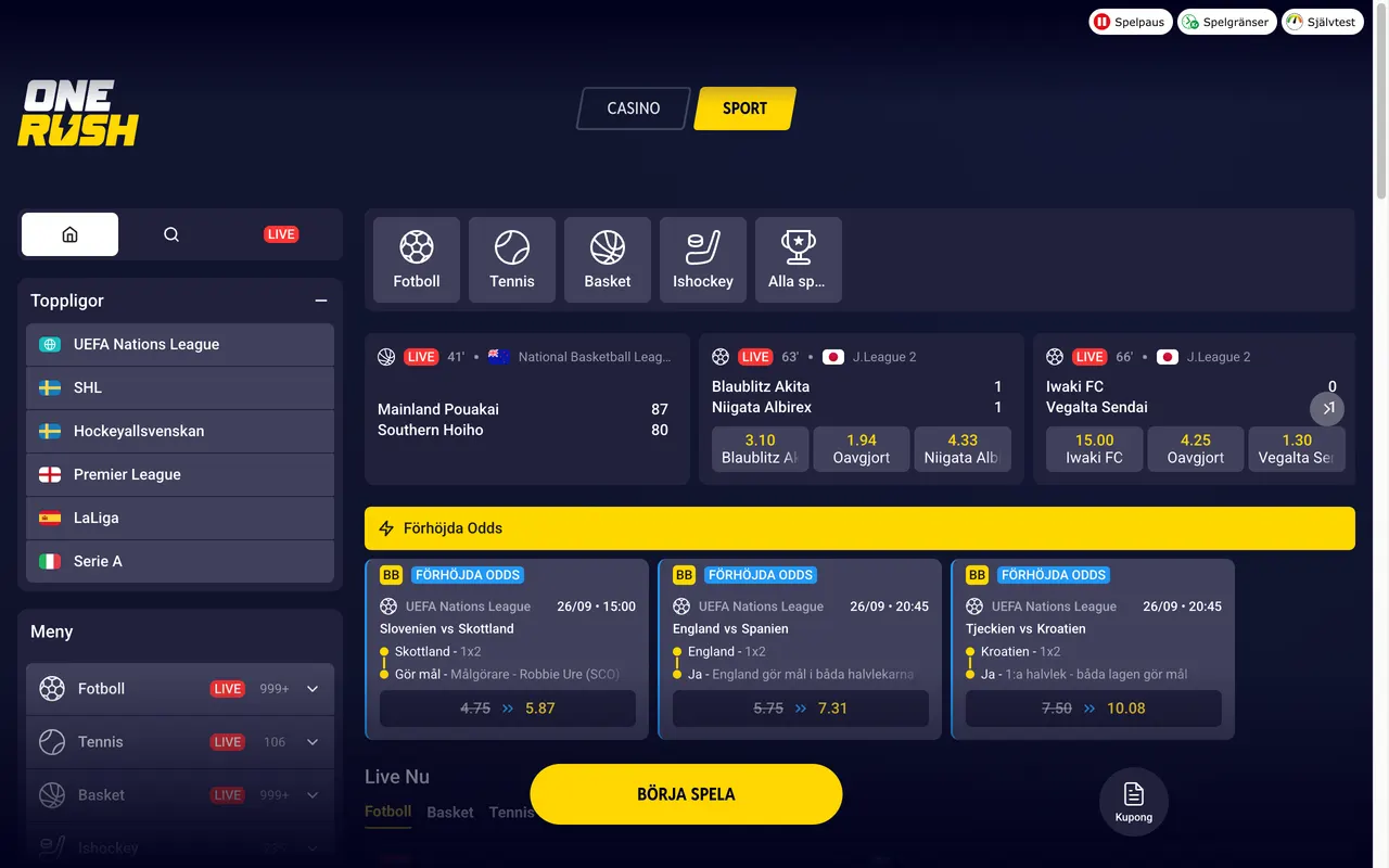 Sportsboken hos Onerush