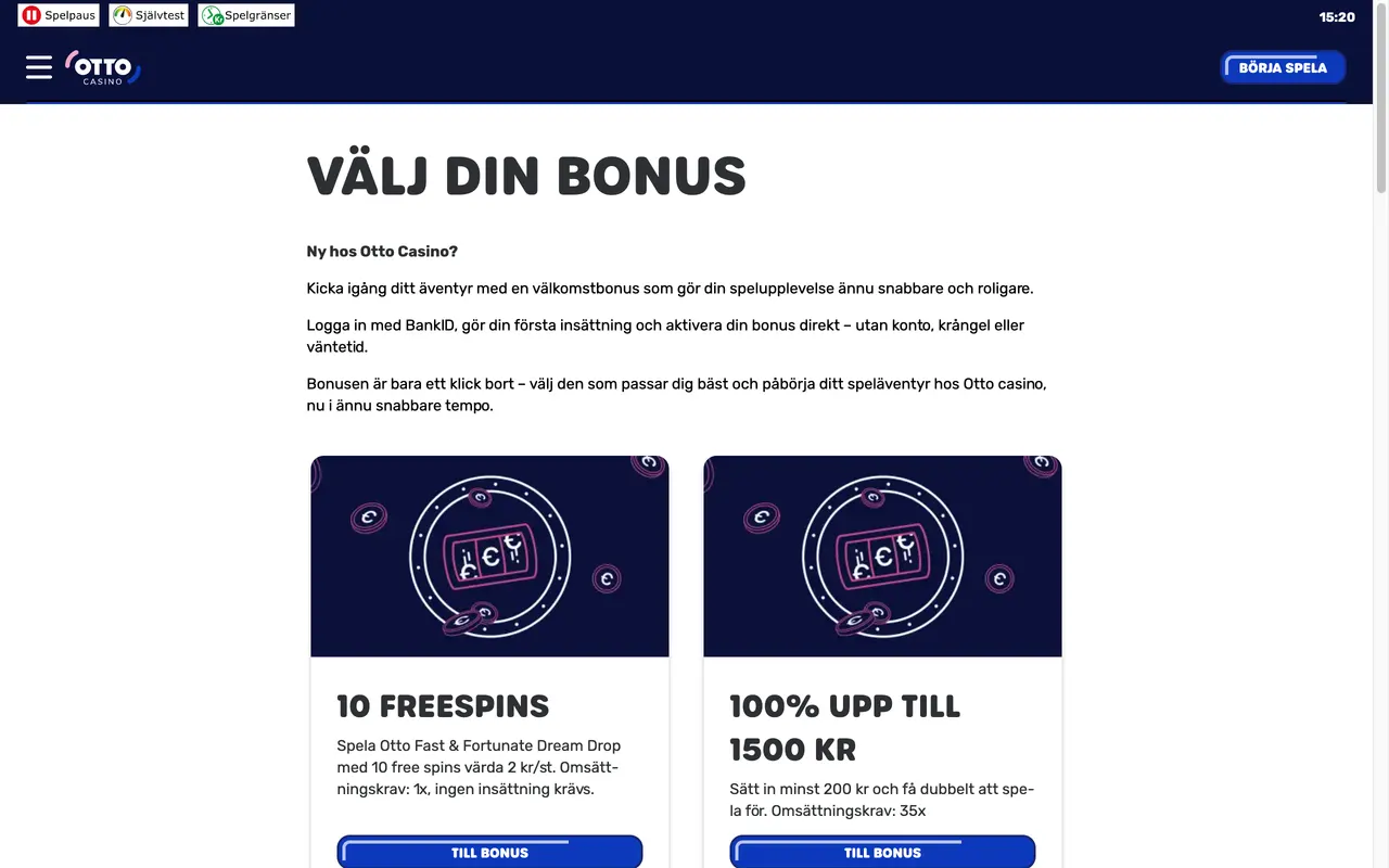 Ottos bonussida med två välkomstval