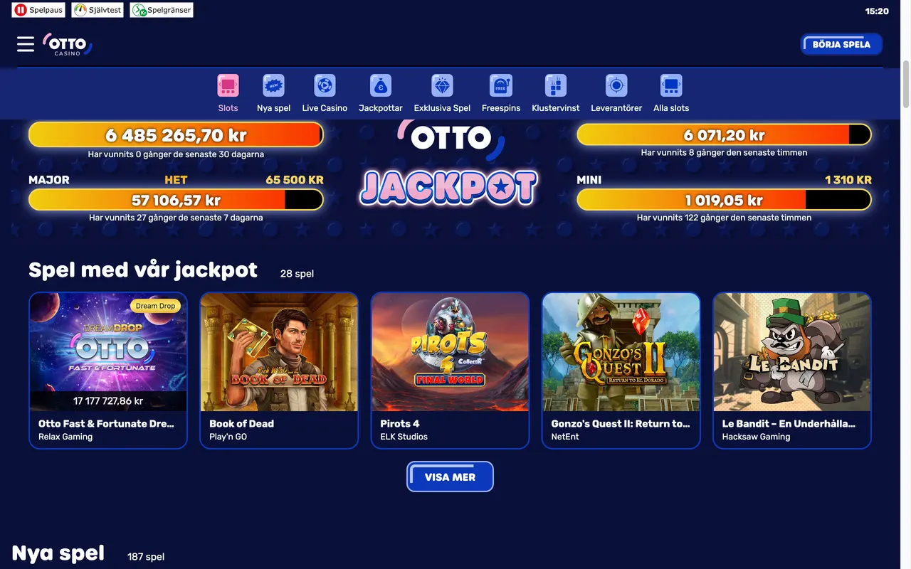 Spelsektionen hos Otto Casino