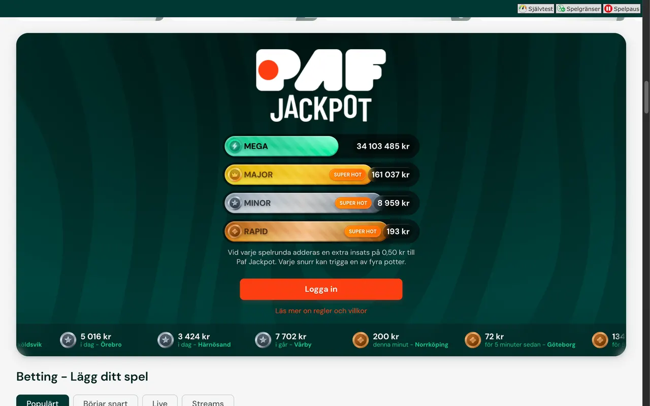 Paf Jackpot med fyra nivåer
