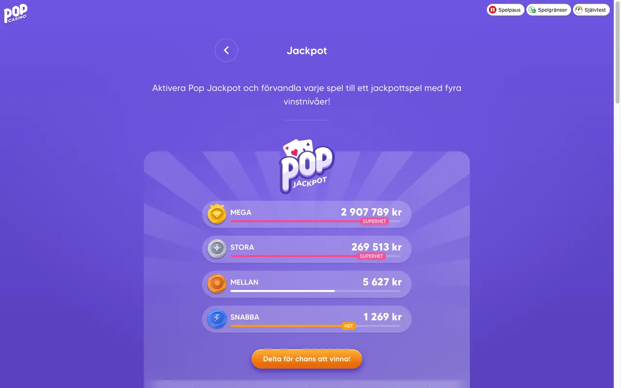Pop Jackpot med fyra nivåer