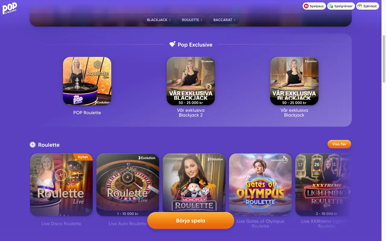 Live casino hos Pop Casino