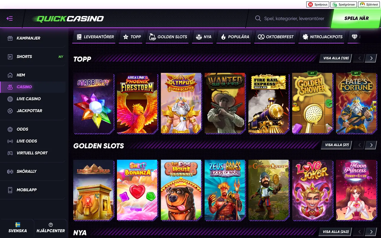 Casinolobbyn hos Quick Casino