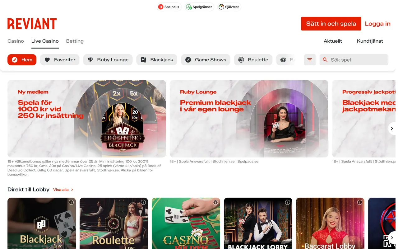 Live casino hos Reviant