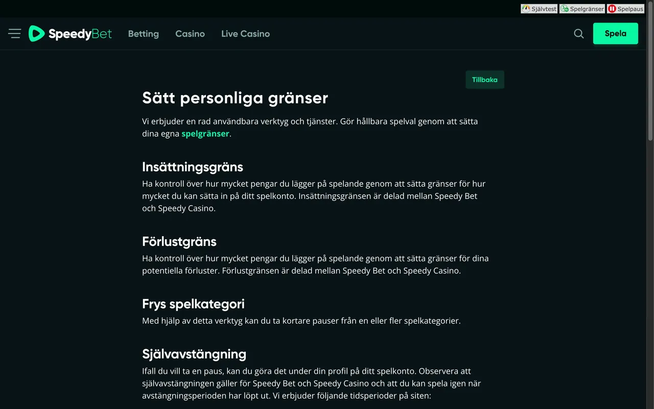 Spelansvarsverktygen hos SpeedyBet