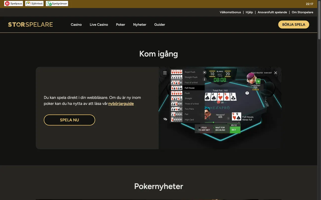 Pokerrummet hos Storspelare