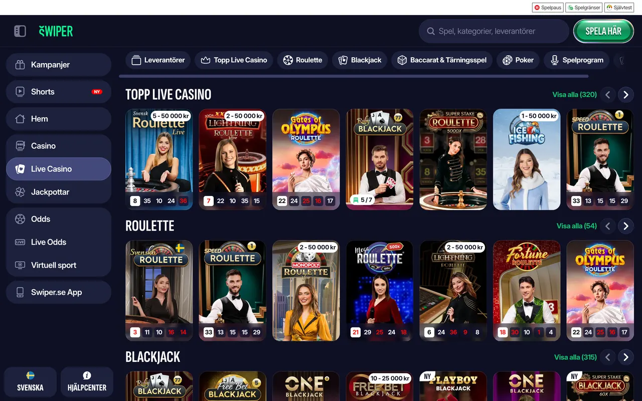 Live casino hos Swiper