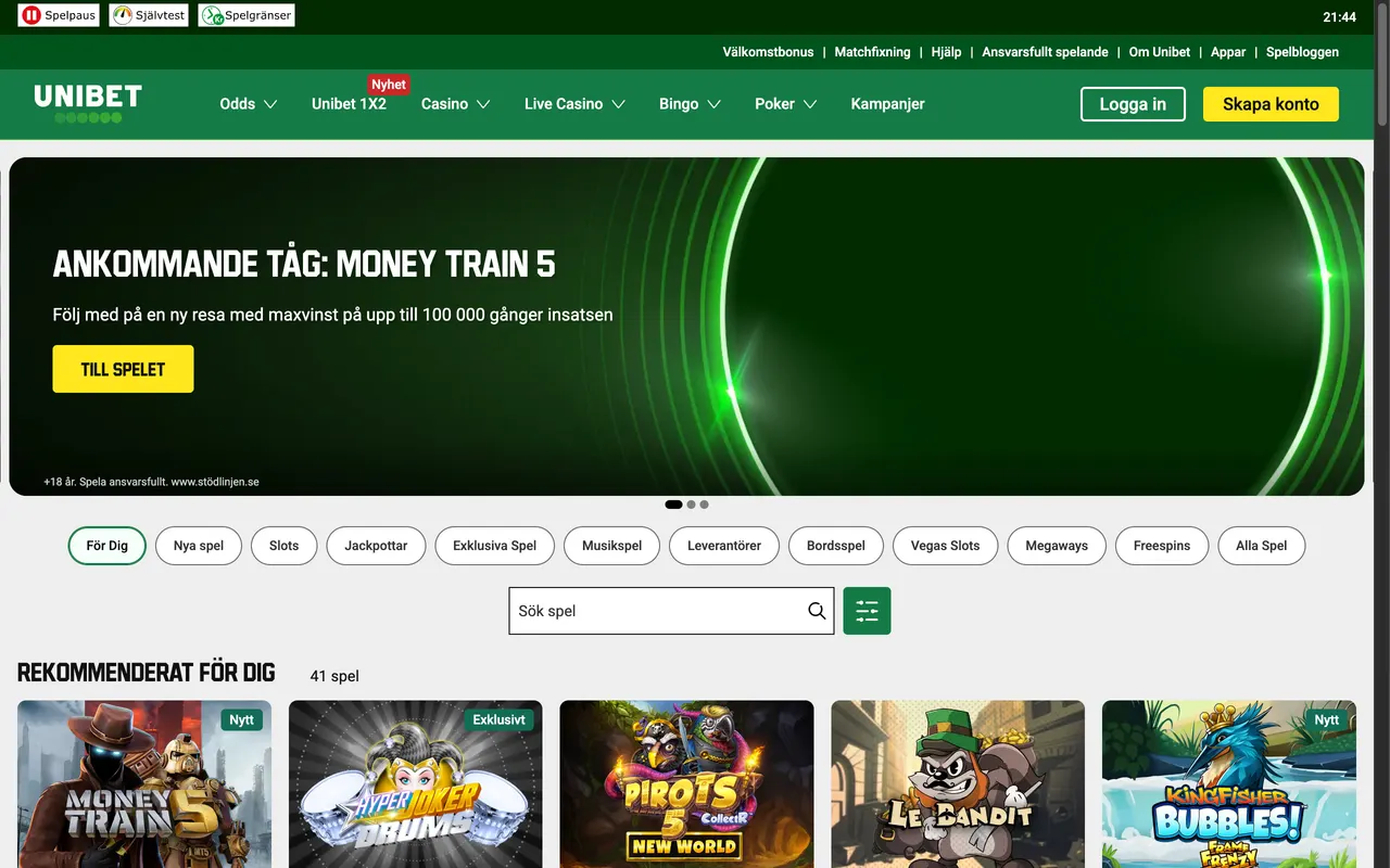 Casinolobbyn hos Unibet