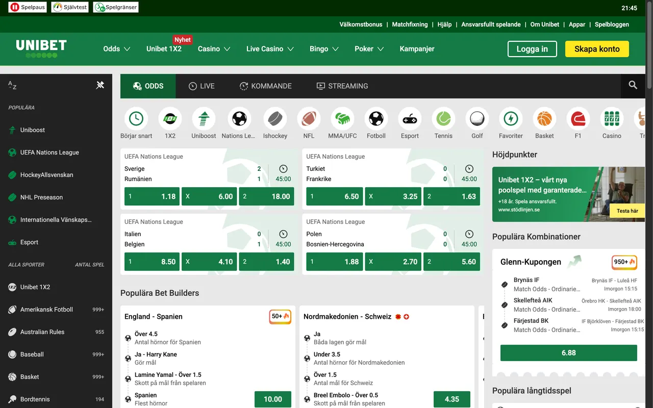 Sportsboken hos Unibet