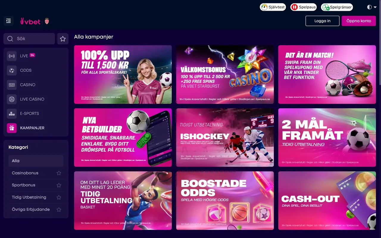 Kampanjsidan hos VBET