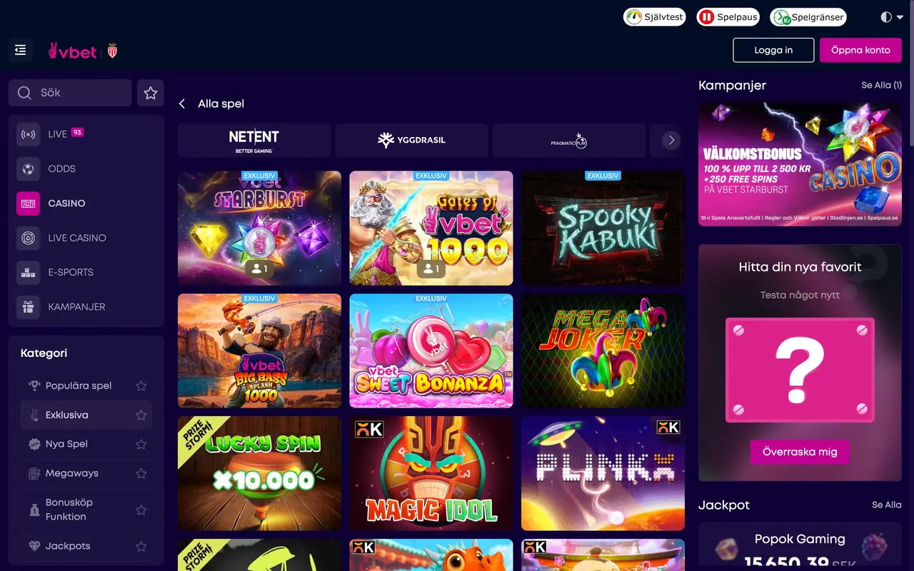 Exklusiva spel hos VBET