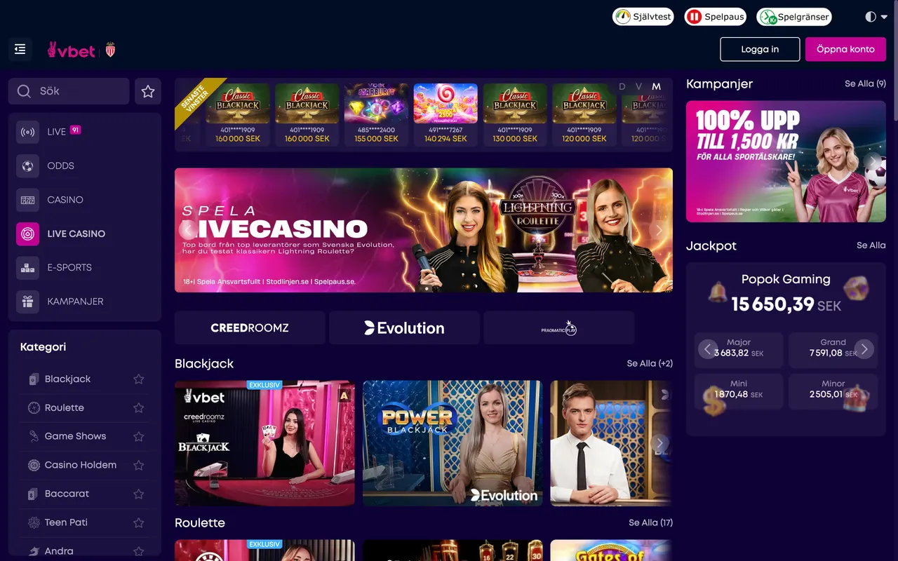 Live casino hos VBET