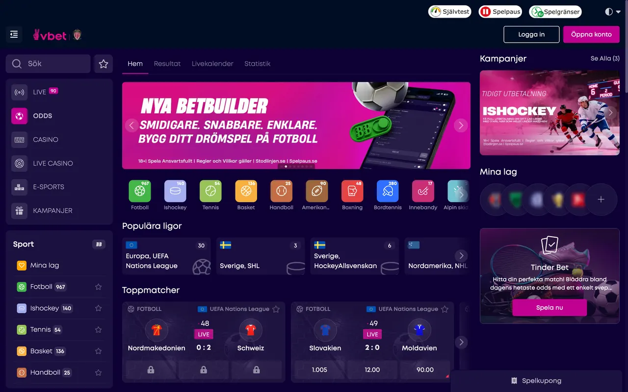 Sportsboken hos VBET