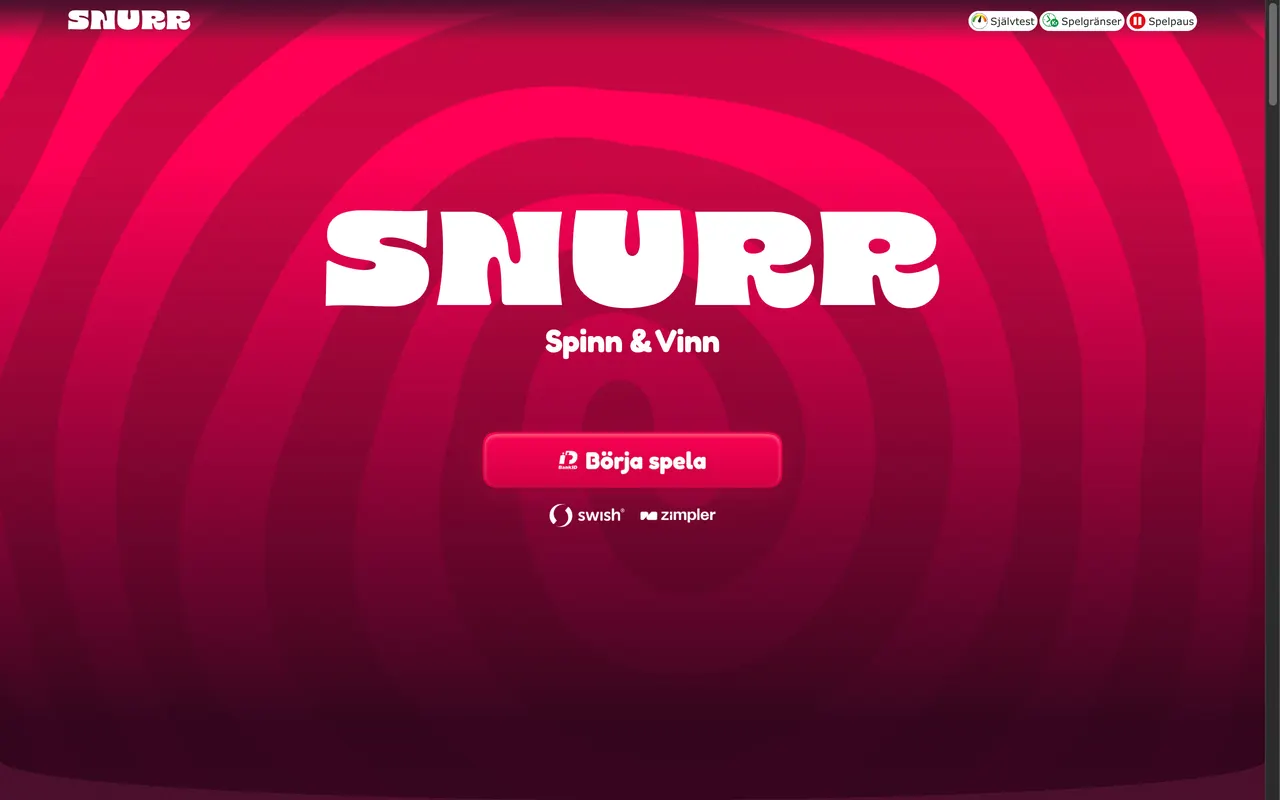 Startsidan hos Snurr Casino