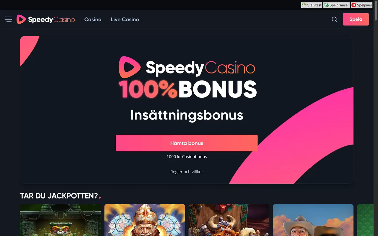 Startsidan hos Speedy Casino