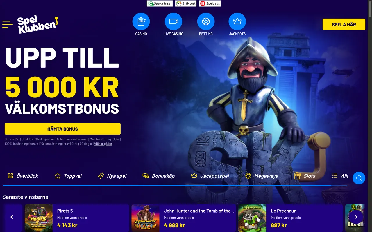 Startsidan hos Spelklubben