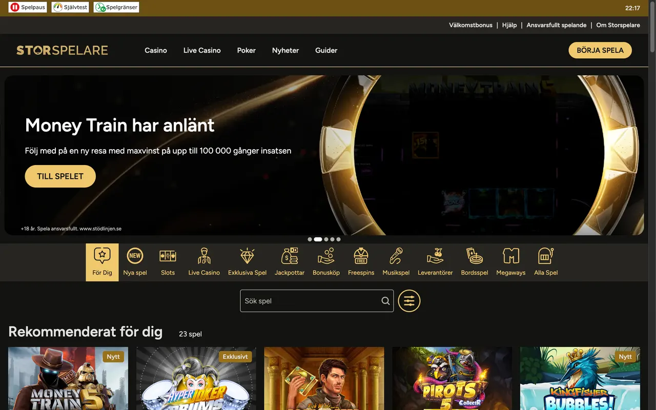 Startsidan hos Storspelare
